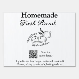 Fresh bread bakery add name ingredients Q r code h Sign