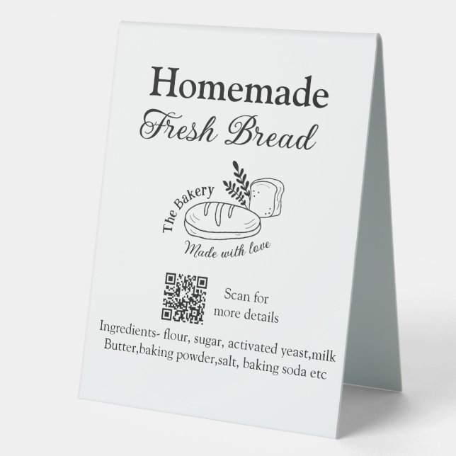Fresh bread bakery add name ingredients Q r code h Table Tent (Front)