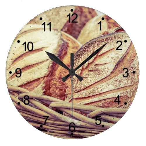 Fresh Bread Basket Kitchen Large Clock