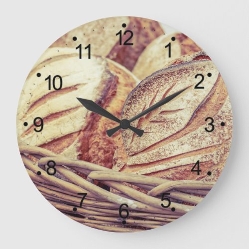 Fresh Bread Basket Kitchen Large Clock