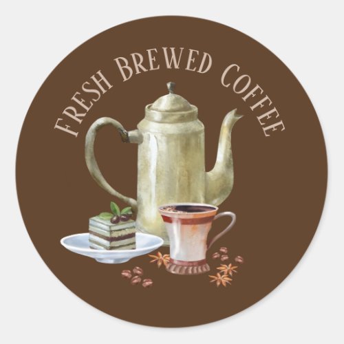 fresh brewed coffee add text classic round sticker