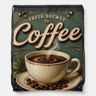 Fresh Brewed Coffee Rustic Farmhouse Drawstring Bag