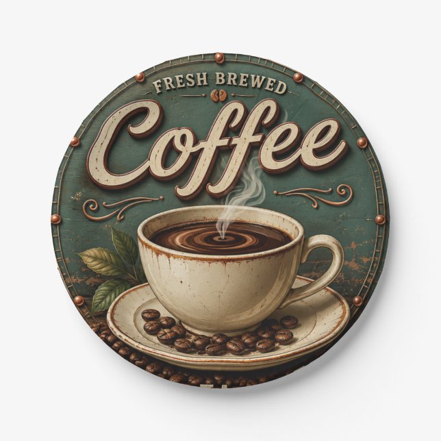 Fresh Brewed Coffee Rustic Farmhouse Paper Plates (Front)