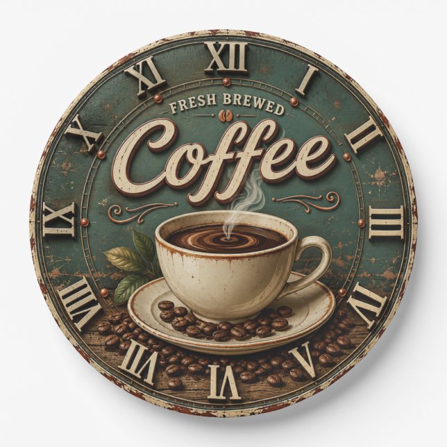 Fresh Brewed Coffee Rustic Farmhouse Paper Plates (Front)