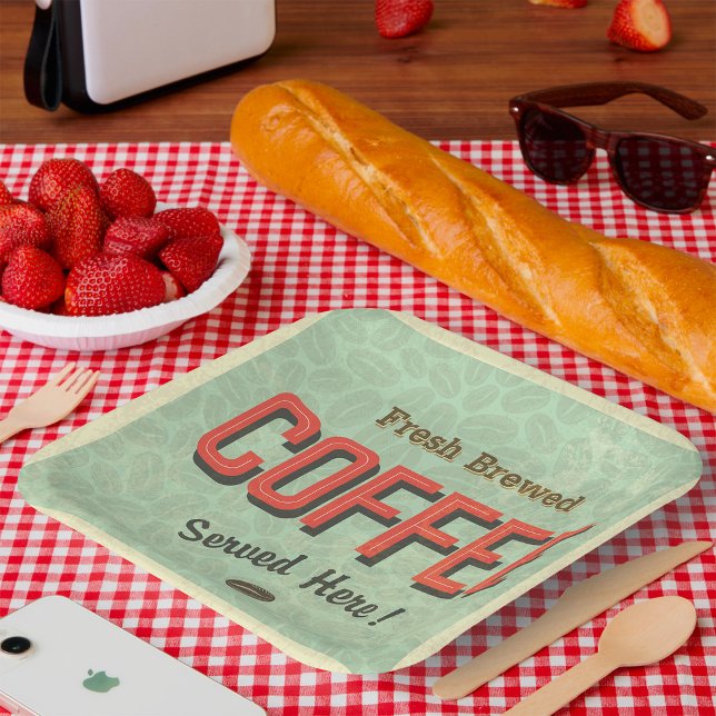 Fresh Brewed Coffee Served Here Paper Plates (Creator Uploaded)