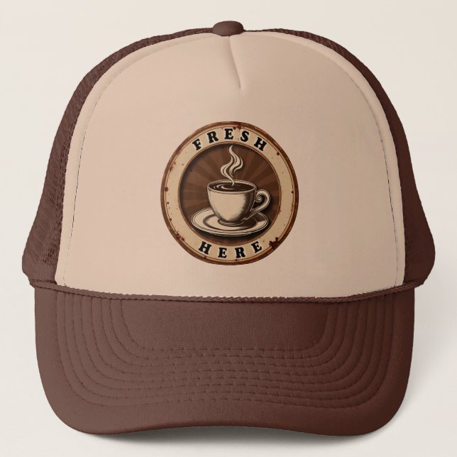 Fresh brewed coffee vintage  trucker hat (Front)
