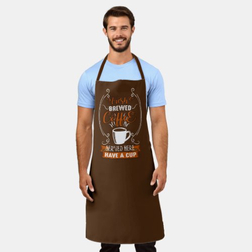 fresh brewed coffee word art apron