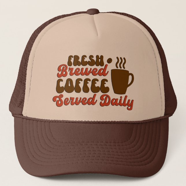 Fresh brewed coffee word art trucker hat (Front)