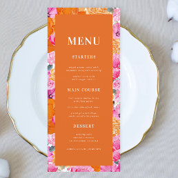 Fresh Bright Pink and Orange Floral Bloom Wedding Menu