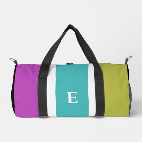 Fresh Bright Stripe Chic Modern Initial Monogram Duffle Bag