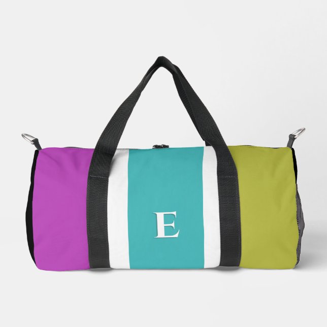 Fresh Bright Stripe Chic Modern Initial Monogram Duffle Bag (Front)