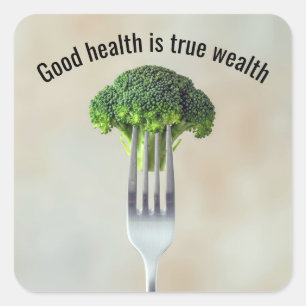 Fresh Broccoli Floret On a Fork With Quote Square Sticker