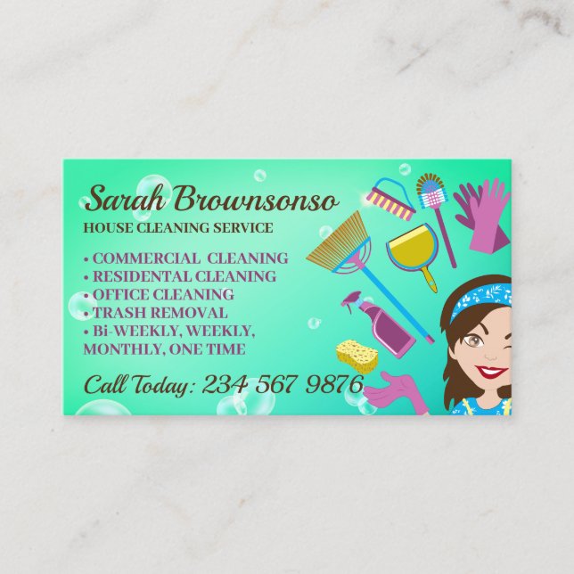 Fresh Bubble Janitorial House Cleaning Service Business Card (Front)