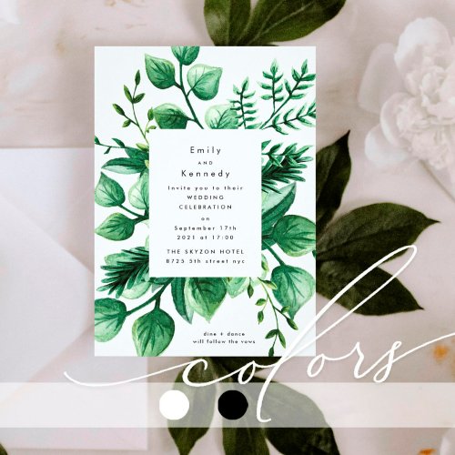 Fresh Budget Greenery Leafy Modern Wedding Invite