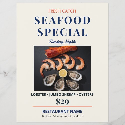 Fresh Catch Navy Blue Seafood Restaurant Special Flyer