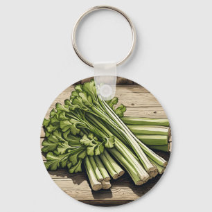 Fresh Celery Bunch on Wood Keychain