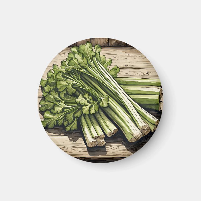 Fresh Celery Bunch on Wood Magnet (Front)