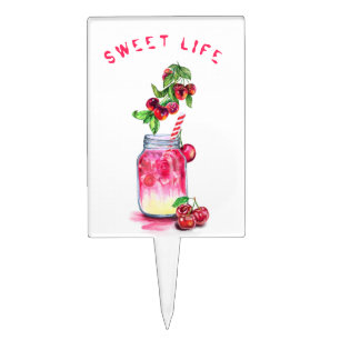 Fresh Cherries Drink Cake Topper - Custom Text