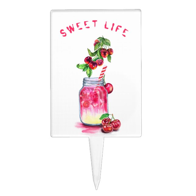 Fresh Cherries Drink Cake Topper - Custom Text (Front)