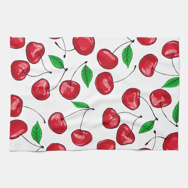 Fresh cherries pattern kitchen towel (Horizontal)