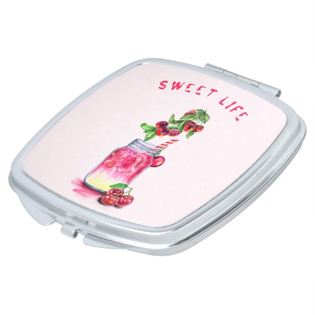 Fresh Cherry Drink Compact Mirror Your Text (Turned)