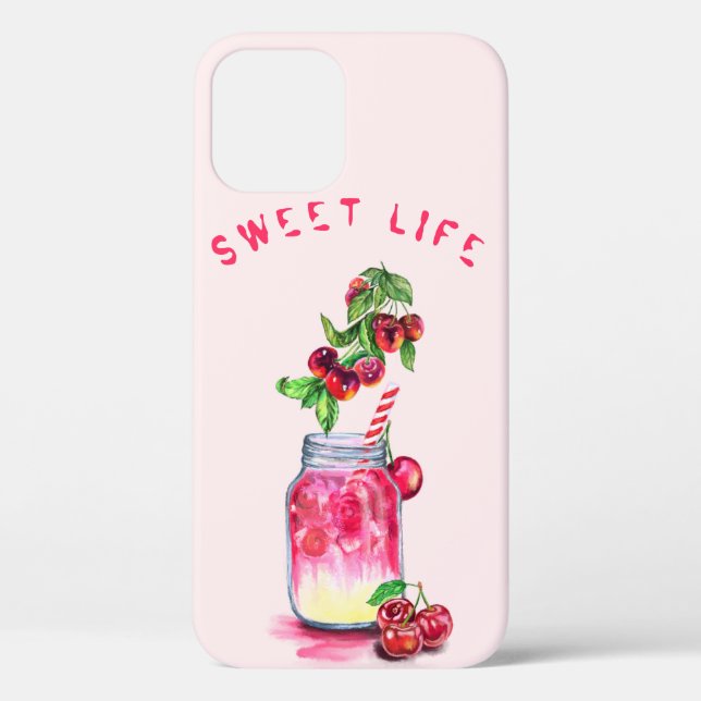 Fresh Cherry Drink iPhone Case - Custom Text (Back)