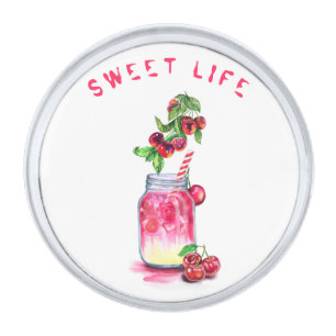 Fresh Cherry Drink Lapel Pin - Custom Text