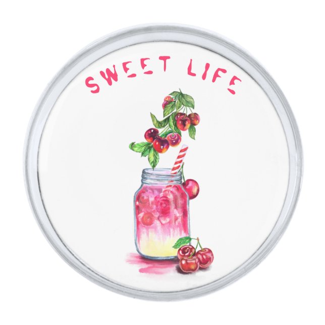 Fresh Cherry Drink Lapel Pin - Custom Text (Front)