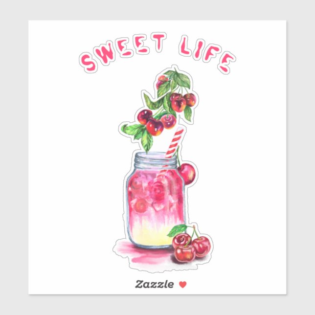 Fresh Cherry Drink Stickers - Custom Text (Sheet)