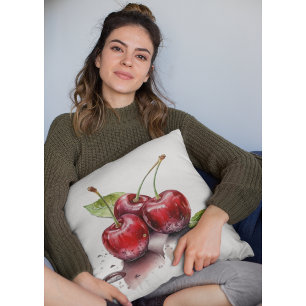 Fresh Cherry Trio in Watercolor Throw Pillow