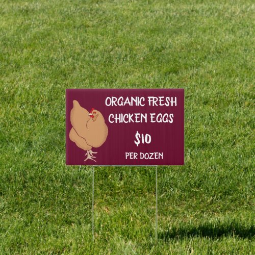 Fresh Chicken Eggs Light Brown Chicken Burgundy Sign