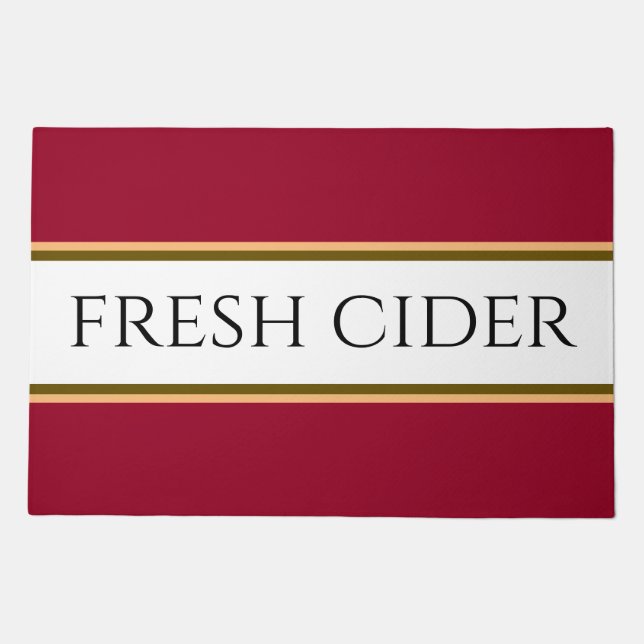 FRESH CIDER Autumn Burgundy Red White Stripes  Doormat (Front)