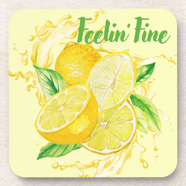 Fresh Citrus Coaster Set- Lemon Design (Front)