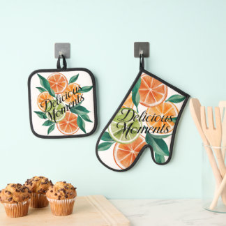 Fresh Citrus Floral Kitchen Design Oven Mitt & Pot Holder Set