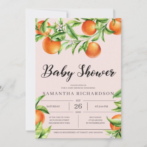 Fresh Citrus Fruit Baby Shower Invitation Neutral