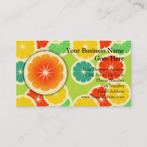 Customizable Fresh Citrus Fruit Design, Cute Colorful Business Card