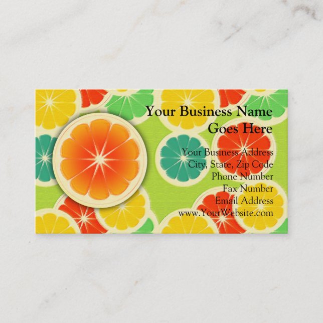 Fresh Citrus Fruit Design, Cute Colorful Business Card (Front)