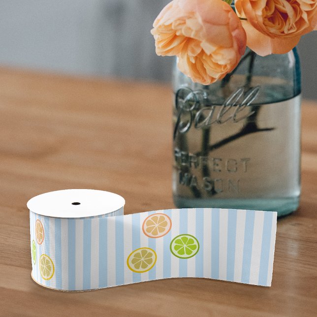 Fresh Citrus Fruit Slice: Orange Lemon Lime custom Grosgrain Ribbon (Creator Uploaded)