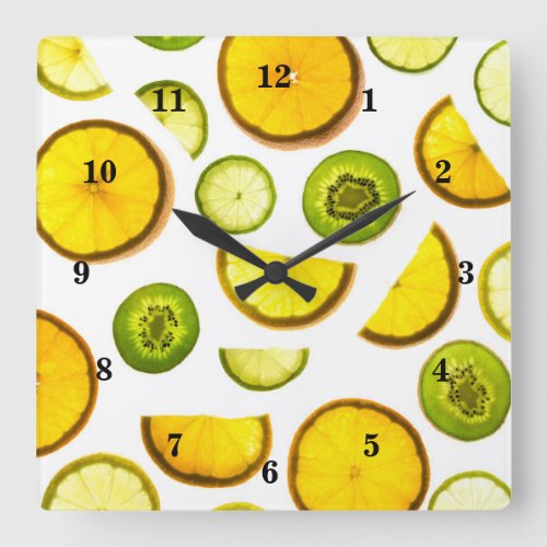 Fresh Citrus Fruits Square Wall Clock