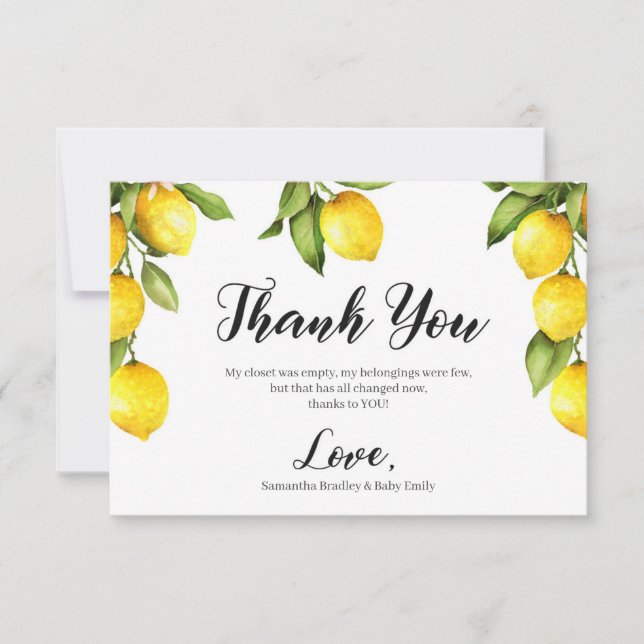Fresh citrus lemon baby shower thank you card (Front)