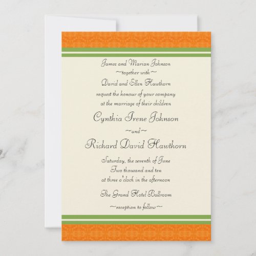Fresh Citrus Orange Green Wedding Invitations
