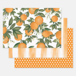 Fresh Citrus Orange Summer Botanical Greenery Wrapping Paper Sheets