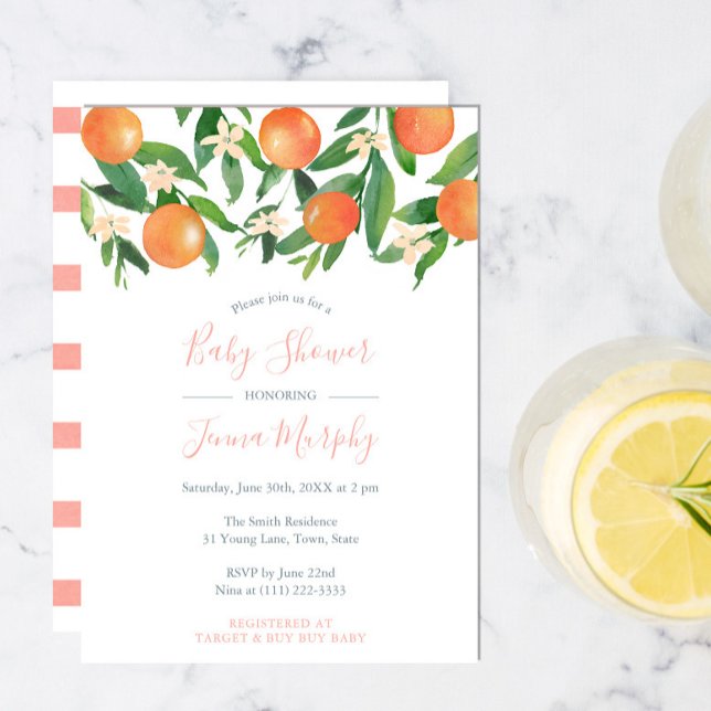 Fresh Citrus Oranges Modern Baby Shower for Girl Invitation (Creator Uploaded)