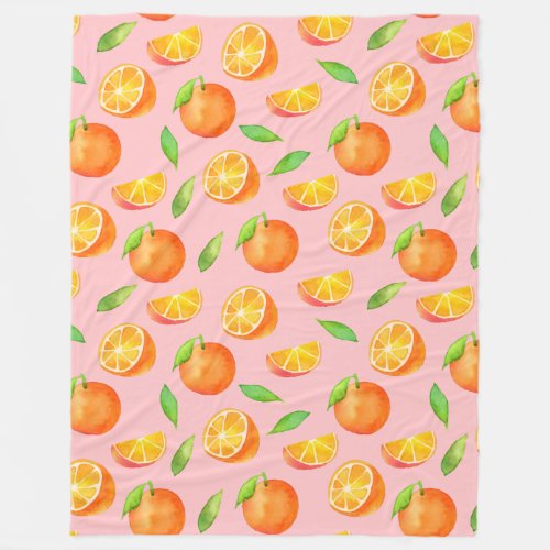 Fresh Citrus Oranges Watercolor Pattern Fleece Blanket