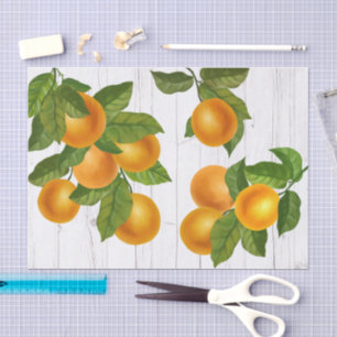 Fresh citrus oranges watercolor rustic white wood tissue paper