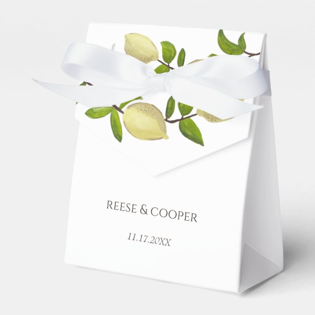 Fresh Citrus Painted Lemons Modern Mediterranean Favor Boxes (Front Side)