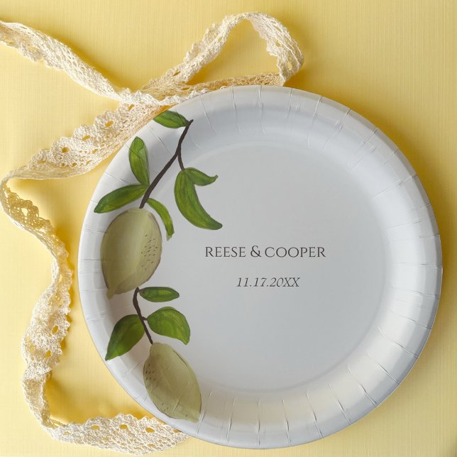 Fresh Citrus Painted Lemons Modern Mediterranean Paper Plates (Creator Uploaded)