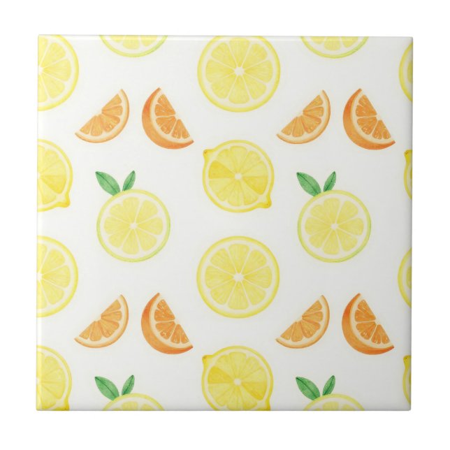 Fresh Citrus Slices Seamless Pattern Ceramic Tile (Front)