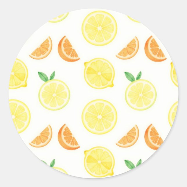 Fresh Citrus Slices Seamless Pattern Classic Round Sticker (Front)