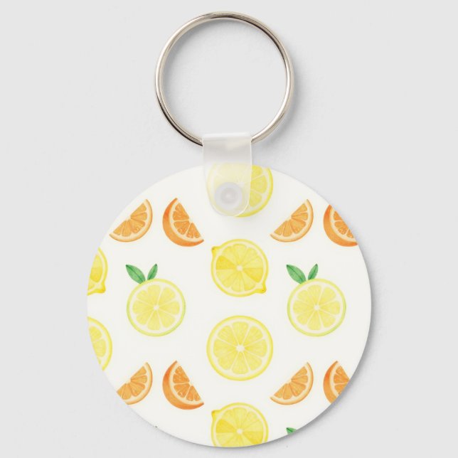 Fresh Citrus Slices Seamless Pattern Keychain (Front)